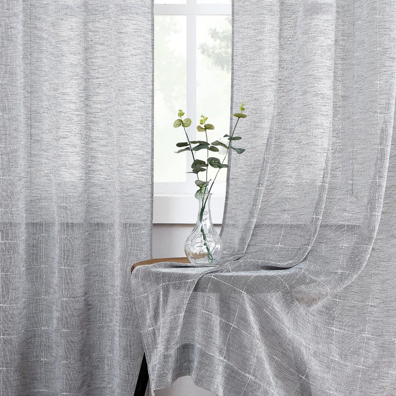 Central Park Gray Sheer Window Curtain Panels Linen Texture Solid Window Treatment Sets Drape Pairs Rod Pocket Curtains for Living and Bedroom Farmhouse 84 inches Long, 2 Panels - Image 2